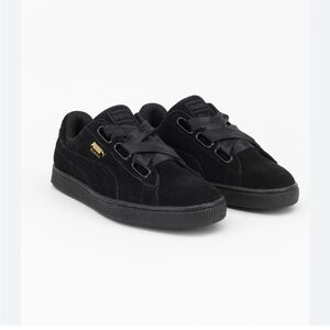 Puma Black Suede Sneakers with Satin Ribbon Laces